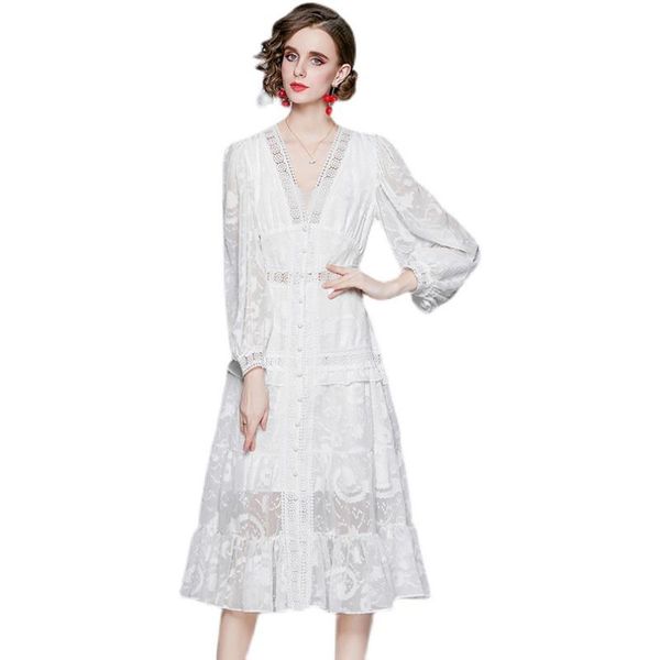 casual dresses spring autumn women v-neck lantern sleeve white long dress hollow out lace patchwork jacquard elegant, Black;gray
casual dresses spring autumn women v-neck lantern sleeve white long dress hollow out lace patchwork jacquard elegant, Black;gray