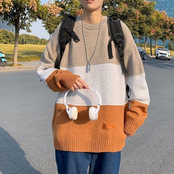 men's sweaters men pullovers japanese style patchwork loose o-neck long sleeve soft harajuku knitted sweater student all-match, White;black
men's sweaters men pullovers japanese style patchwork loose o-neck long sleeve soft harajuku knitted sweater student all-match, White;black
