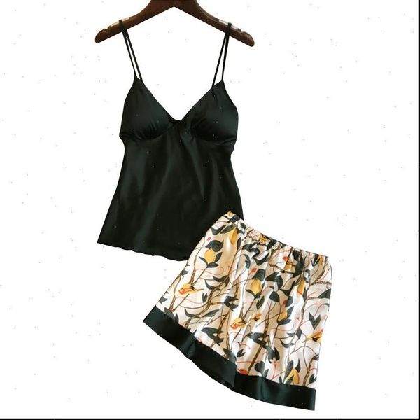 printing spaghetti strap womens sleepwears shorts pajama set ice silk with chest pad female sleepwear, Black;red
printing spaghetti strap womens sleepwears shorts pajama set ice silk with chest pad female sleepwear, Black;red