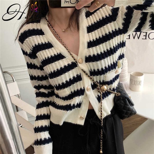 h.sa women casual cardigans short striped knitted jackets black and white button up v neck long sleeve sweater cardigans 210716, White;black
h.sa women casual cardigans short striped knitted jackets black and white button up v neck long sleeve sweater cardigans 210716, White;black