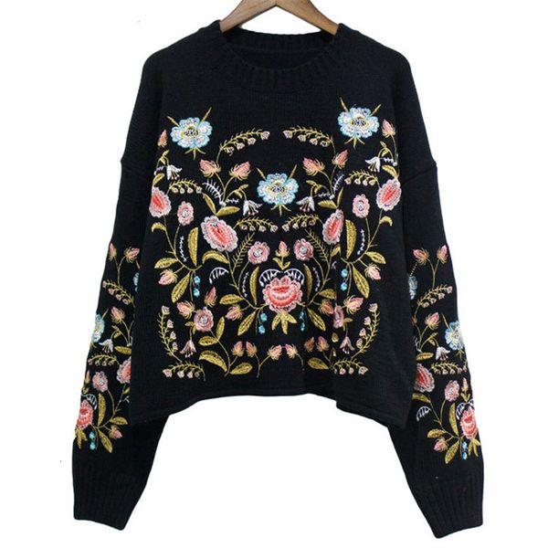 women's sweaters 2021 spring autumn embroidery flower knitted sweater long sleeve loose short knitwear black vintage ladies g, White;black
women's sweaters 2021 spring autumn embroidery flower knitted sweater long sleeve loose short knitwear black vintage ladies g, White;black