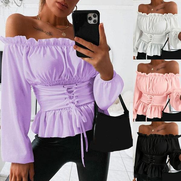 women's blouses & shirts women autumn solid off shoulder blouse shirt slash neck long sleeve lace up corset fall blusas mujer de moda 2, White
women's blouses & shirts women autumn solid off shoulder blouse shirt slash neck long sleeve lace up corset fall blusas mujer de moda 2, White