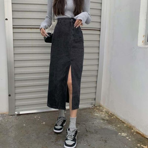 skirts women denim side slit high waist button mid-calf length fashion casual student streetwear a-line, Black
skirts women denim side slit high waist button mid-calf length fashion casual student streetwear a-line, Black