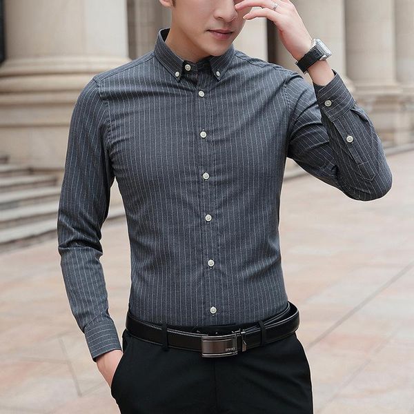 men's casual shirts fall vertical stripes long-sleeved shirt slim-fit non-iron business trendy clothing, White;black
men's casual shirts fall vertical stripes long-sleeved shirt slim-fit non-iron business trendy clothing, White;black