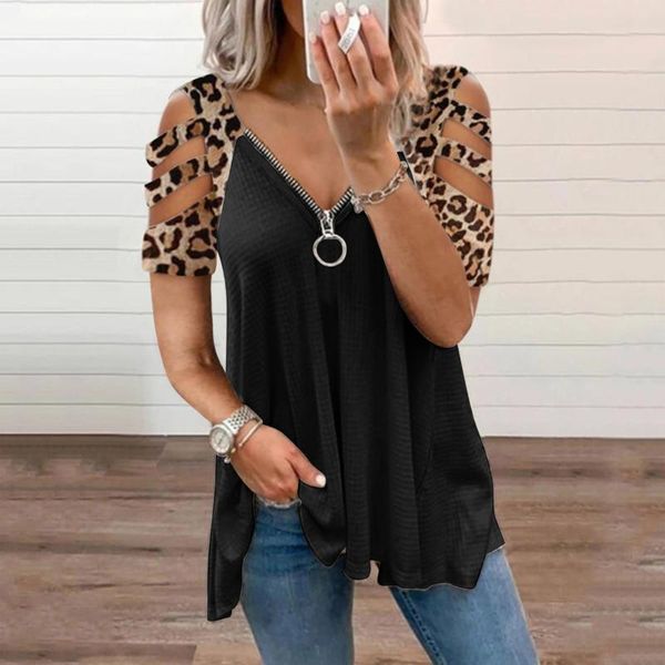 women's blouses & shirts 40#zipper leopard print blouse womens hollow out v-neck collar color short sleeve fold casual summer elegant t, White
women's blouses & shirts 40#zipper leopard print blouse womens hollow out v-neck collar color short sleeve fold casual summer elegant t, White