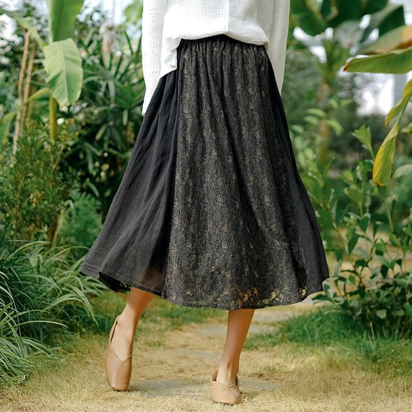 johnature women vintage patchwork lace skirts black spring high waist loose hollow out women pleated skirts 210521
johnature women vintage patchwork lace skirts black spring high waist loose hollow out women pleated skirts 210521