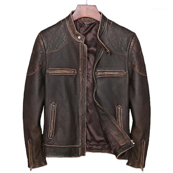 men's leather & faux brown man genuine jacket cow vintage edge grinding slim coat, Black
men's leather & faux brown man genuine jacket cow vintage edge grinding slim coat, Black