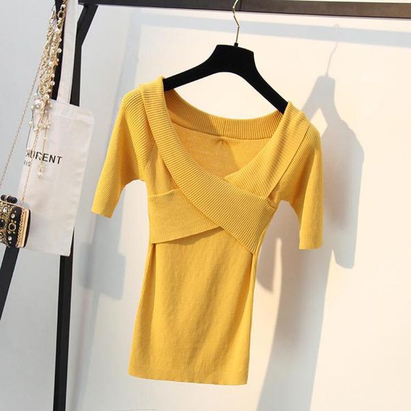 women's sweaters deep v-neck women 2021 female pullovers short sleeve femme pull summer knitting shirts tees white pink yellow clothing, White;black
women's sweaters deep v-neck women 2021 female pullovers short sleeve femme pull summer knitting shirts tees white pink yellow clothing, White;black