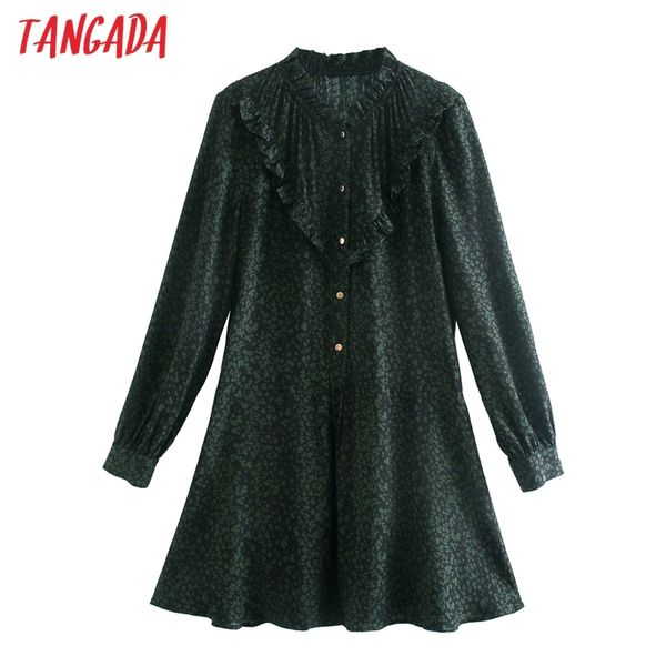 women green flower print short dress ruffles long sleeve buttons vintage females mini dresses vestidos ce172 210416, Black;gray
women green flower print short dress ruffles long sleeve buttons vintage females mini dresses vestidos ce172 210416, Black;gray