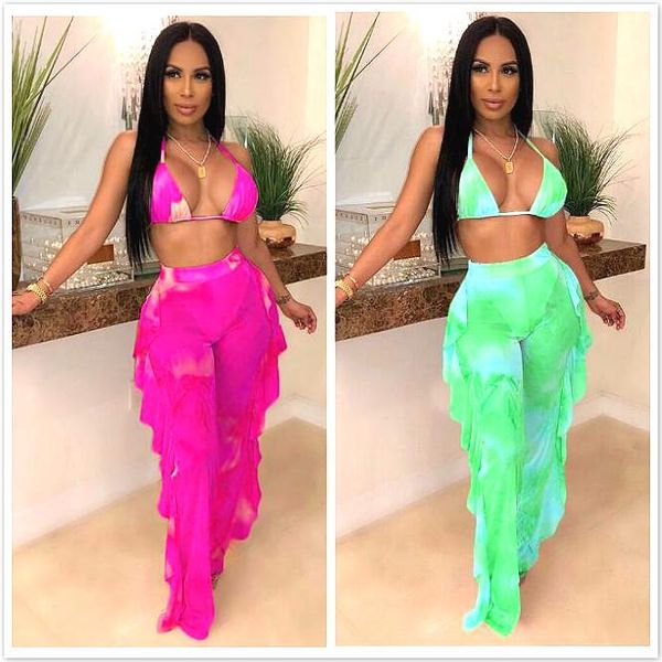 tie dye print mesh summer beach bratwo piece set with panties women bra halter crop ruffle wide leg pants clubwear women's tracksui, Gray
tie dye print mesh summer beach bratwo piece set with panties women bra halter crop ruffle wide leg pants clubwear women's tracksui, Gray