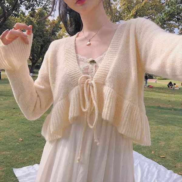 autumn winter women tied cropped knitted cardigan sweater vintage long sleeve wrap female outerwear chic short, White;black
autumn winter women tied cropped knitted cardigan sweater vintage long sleeve wrap female outerwear chic short, White;black
