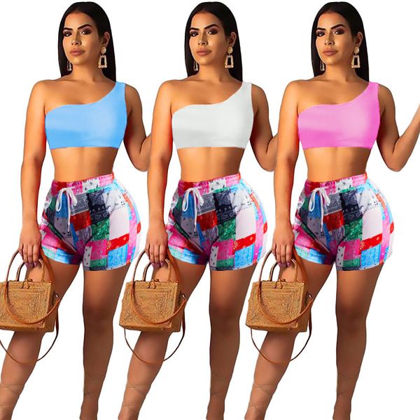 women shorts suit ladies pants two piece one shoulder sleeveless vest hip lift sports tight 3 colors lx, White
women shorts suit ladies pants two piece one shoulder sleeveless vest hip lift sports tight 3 colors lx, White
