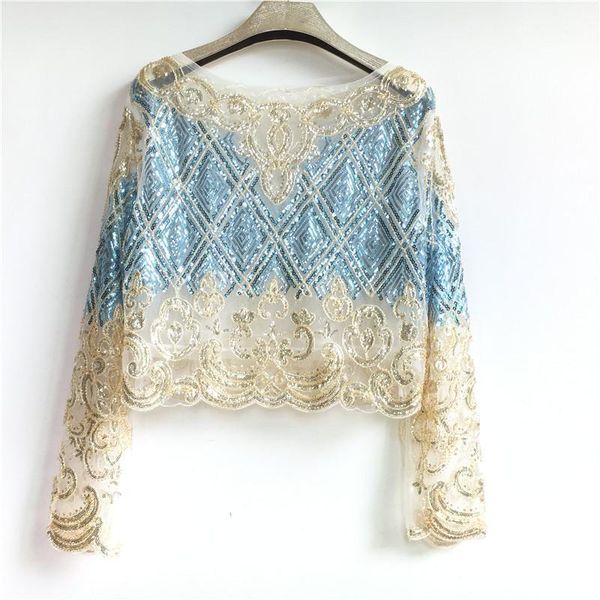 vintage lace embroidery geometric long sleeve mesh bling party sequin blusas mujer de moda blouse women ropa 7588, White
vintage lace embroidery geometric long sleeve mesh bling party sequin blusas mujer de moda blouse women ropa 7588, White