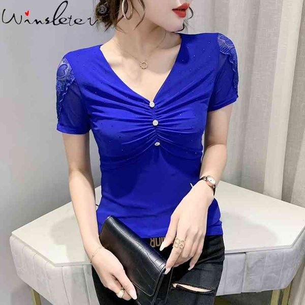 women's t-shirt summer european clothes mesh fashion lace button women short sleeve bottoming shirt shiny tees t15203a 1, White
women's t-shirt summer european clothes mesh fashion lace button women short sleeve bottoming shirt shiny tees t15203a 1, White