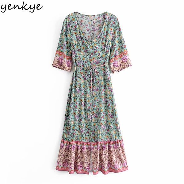 vintage floral print boho dress women v neck sashes a-line casual long female holiday summer robe 210514, Black;gray
vintage floral print boho dress women v neck sashes a-line casual long female holiday summer robe 210514, Black;gray