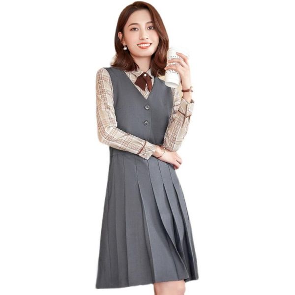 casual dresses lenshin women sleeveless pleated dress v-neck gray slim office lady work wear teacher uniform with lining, Black;gray
casual dresses lenshin women sleeveless pleated dress v-neck gray slim office lady work wear teacher uniform with lining, Black;gray