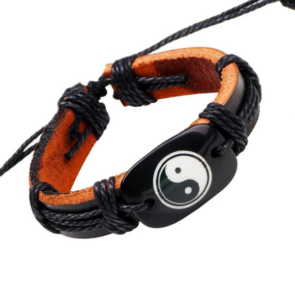 link, chain ethnic style tai chi yin and yang gossip bracelet wax rope leather hand-woven jewelry, Black
link, chain ethnic style tai chi yin and yang gossip bracelet wax rope leather hand-woven jewelry, Black