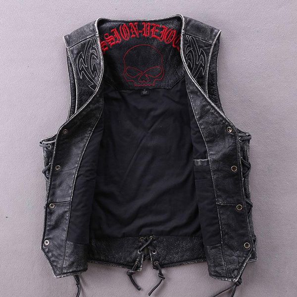 leather locomotive genuine vest men cowhide heavy retro vintage skull slim fit youth sleeveless coat male men's & faux, Black
leather locomotive genuine vest men cowhide heavy retro vintage skull slim fit youth sleeveless coat male men's & faux, Black