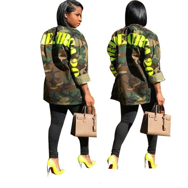 women camouflage jackets fashion trend long sleeve cardigan buttons letter printed coats female lapel neck with single breasted outerwears, Black;brown
women camouflage jackets fashion trend long sleeve cardigan buttons letter printed coats female lapel neck with single breasted outerwears, Black;brown