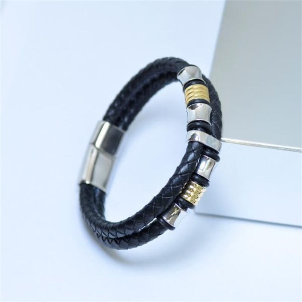 link, chain european and american jewelry men's woven leather bracelet alloy buckle metal double, Black
link, chain european and american jewelry men's woven leather bracelet alloy buckle metal double, Black
