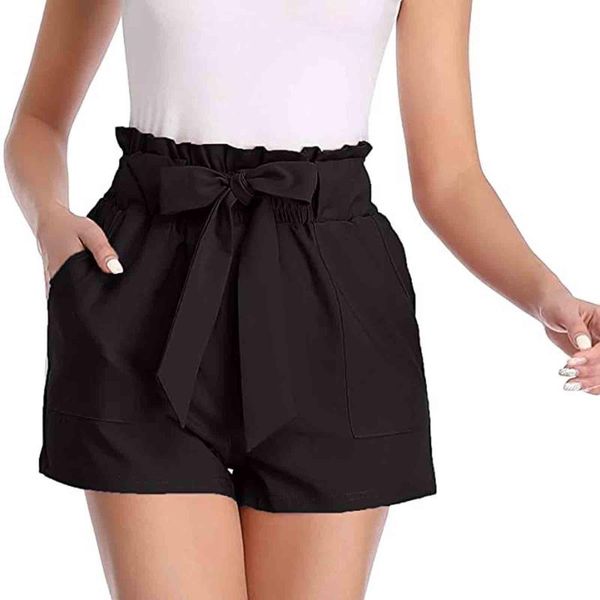 women's shorts bowknot lacing high waist women 2021 summer for loose short femme solid casual workout, White;black
women's shorts bowknot lacing high waist women 2021 summer for loose short femme solid casual workout, White;black
