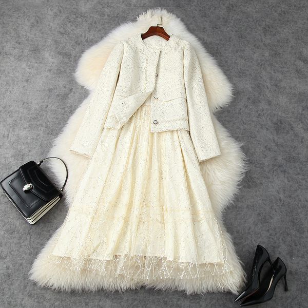 european and american women's wear winter style long-sleeved tweed coat condole belt patchwork gauze dress two-piece 3olu, White
european and american women's wear winter style long-sleeved tweed coat condole belt patchwork gauze dress two-piece 3olu, White