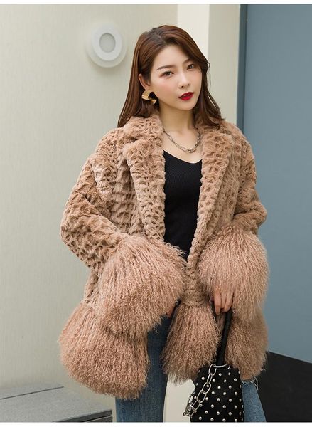 women's fur & faux 2021 real genuine natural coat with lamb hem and cuffs lady fashion english-collar jacket outwear, Black
women's fur & faux 2021 real genuine natural coat with lamb hem and cuffs lady fashion english-collar jacket outwear, Black