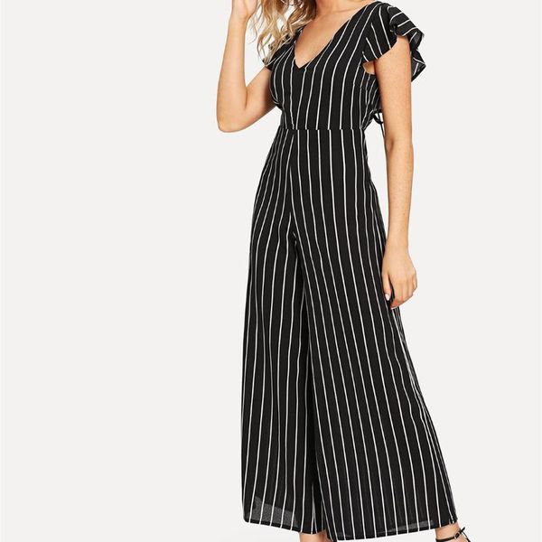 women's jumpsuits & rompers 2021 backless striped jumpsuit casual loose trousers fashionable v neck belted combinaison wide leg pants, Black;white
women's jumpsuits & rompers 2021 backless striped jumpsuit casual loose trousers fashionable v neck belted combinaison wide leg pants, Black;white