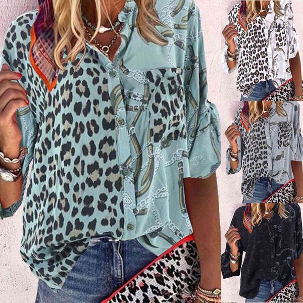 fashion solid color womens shirts long sleeve leopard printed loose plus size chiffon, White
fashion solid color womens shirts long sleeve leopard printed loose plus size chiffon, White
