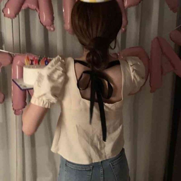 korean chic puff short sleeve blouse crop summer back lace up bow square neck blusas mujer slim casual retro 210429, White
korean chic puff short sleeve blouse crop summer back lace up bow square neck blusas mujer slim casual retro 210429, White