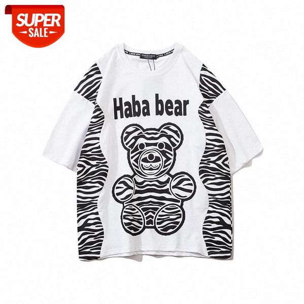 american high street casual zebra print t-shirt oversize bear short sleeve tee #pa8t, White;black
american high street casual zebra print t-shirt oversize bear short sleeve tee #pa8t, White;black