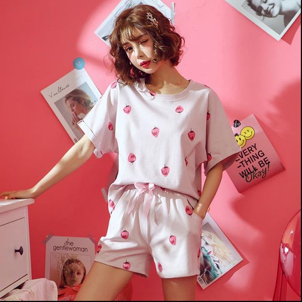 summer pajamas sets cotton women sleepwear short sleeved shorts student suit can be worn outside two piece home clothes printing, Black;red
summer pajamas sets cotton women sleepwear short sleeved shorts student suit can be worn outside two piece home clothes printing, Black;red