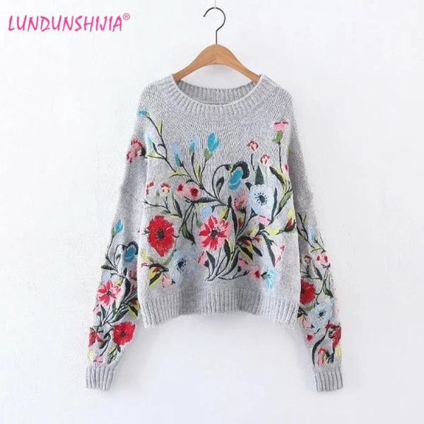 women's sweaters stvy 2021 spring autumn fashion gray round collar full sleeve loose flowers embroidered for women, White;black
women's sweaters stvy 2021 spring autumn fashion gray round collar full sleeve loose flowers embroidered for women, White;black