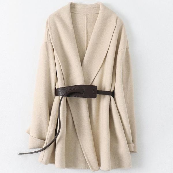 women's wool & blends bat sleeve double-sided tweed coat spring autumn fashion woolen jacket slim middle length with adjustable waist, Black
women's wool & blends bat sleeve double-sided tweed coat spring autumn fashion woolen jacket slim middle length with adjustable waist, Black