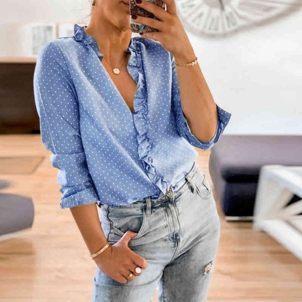 elegant polka dot ruffles shirt women v neck long sleeve autumn winter blouses ladies fashion 210415, White
elegant polka dot ruffles shirt women v neck long sleeve autumn winter blouses ladies fashion 210415, White