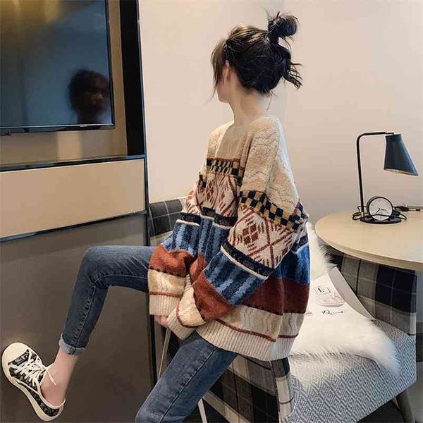 retro literary all-match sweater autumn and winter women fashion lazy style loose outer knit 210427, White;black
retro literary all-match sweater autumn and winter women fashion lazy style loose outer knit 210427, White;black