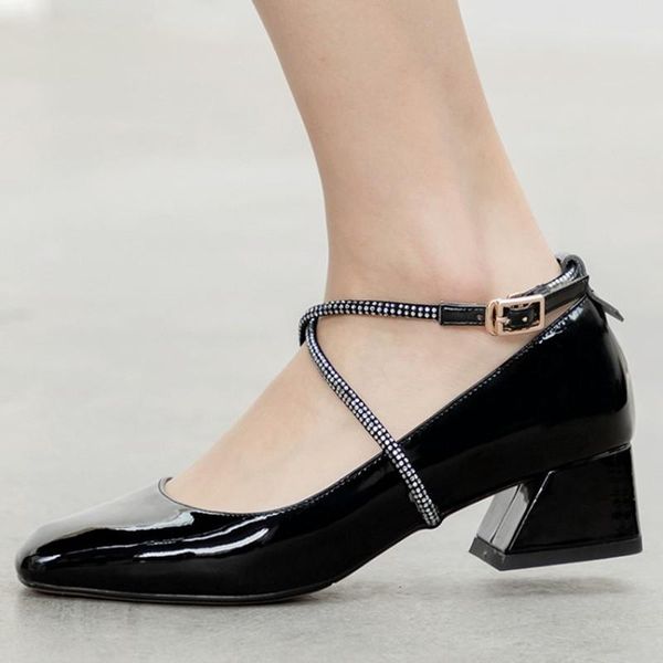 dress shoes rhinestone cross strap women high heels square toe thick heel elegant spring ladies, Black
dress shoes rhinestone cross strap women high heels square toe thick heel elegant spring ladies, Black