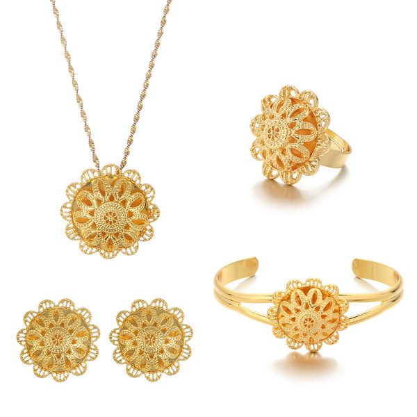 gold color eritrean african ethiopian flower bracelet earrings necklace for women 4pcs bridal wedding jewelry sets, Black
gold color eritrean african ethiopian flower bracelet earrings necklace for women 4pcs bridal wedding jewelry sets, Black
