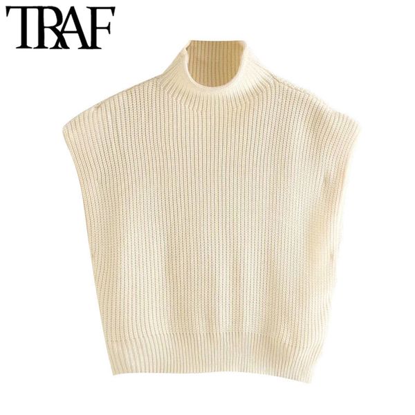 traf women fashion with shoulder pads cropped knitted sweater vintage high neck sleeveless female pullovers chic 210415, White;black
traf women fashion with shoulder pads cropped knitted sweater vintage high neck sleeveless female pullovers chic 210415, White;black