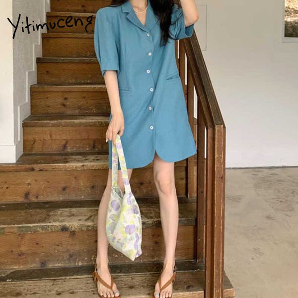 yitimuceng simple dresses for women summer oversize korean fashion office lady short sleeve notched a-line green blue dress 210601, Black;gray
yitimuceng simple dresses for women summer oversize korean fashion office lady short sleeve notched a-line green blue dress 210601, Black;gray
