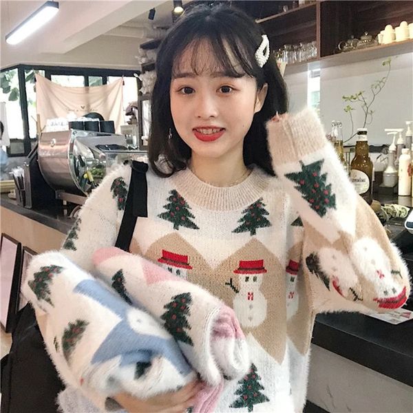 2021 fall winter imitation mink velvet printed christmas western style sweater women korean version loose pullover sweet sweater, White;black
2021 fall winter imitation mink velvet printed christmas western style sweater women korean version loose pullover sweet sweater, White;black
