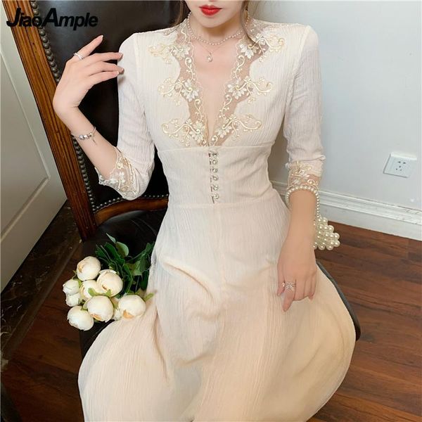 casual dresses 2021 spring autumn french graceful women lace long dress slim v-neck a-line solid beige lady dinner party date robe, Black;gray
casual dresses 2021 spring autumn french graceful women lace long dress slim v-neck a-line solid beige lady dinner party date robe, Black;gray