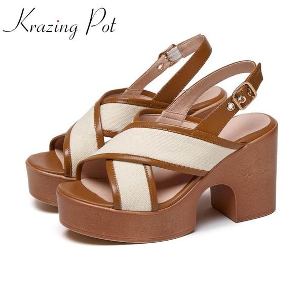 sandals krazing pot genuine leather platform square super high heels mixed color metal buckle women evening party luxury sexy, Black
sandals krazing pot genuine leather platform square super high heels mixed color metal buckle women evening party luxury sexy, Black
