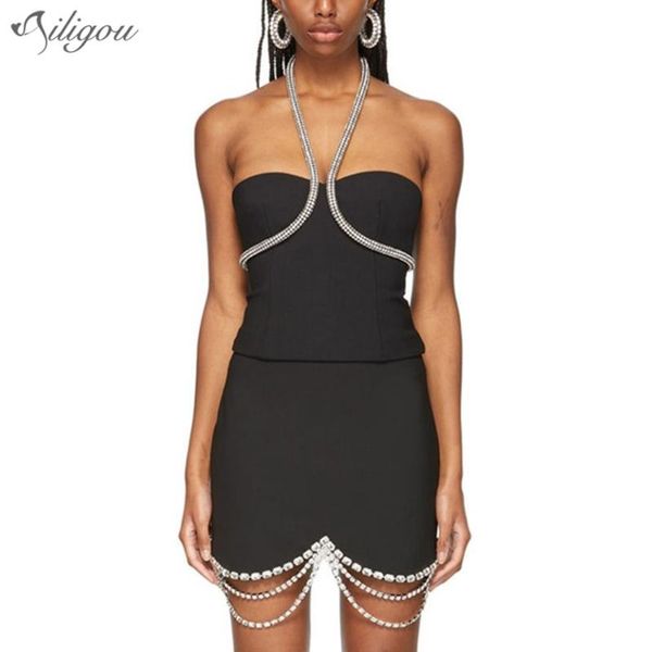 two piece dress ailigou fashion halter vest mini skirt black two-piece female beaded tassel high waist suit streetwear, White
two piece dress ailigou fashion halter vest mini skirt black two-piece female beaded tassel high waist suit streetwear, White