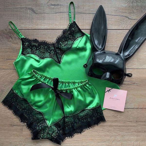 Sexy Satin Pajama Set Women Sleepwear Bowknot Lace V Neck Pyjamas Sleeveless Cute Cami Top And Shorts Suit Nightwear, Black;red
Sexy Satin Pajama Set Women Sleepwear Bowknot Lace V Neck Pyjamas Sleeveless Cute Cami Top And Shorts Suit Nightwear, Black;red