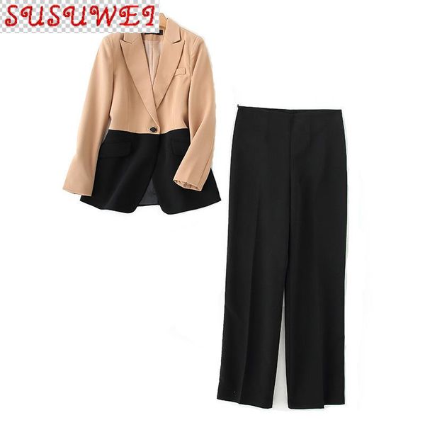 professional women's pants suit two-piece casual color block ladies jacket elegant wide leg two piece, White
professional women's pants suit two-piece casual color block ladies jacket elegant wide leg two piece, White