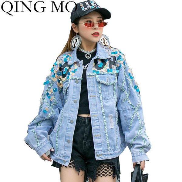 women's jackets qing mo blue women denim jacket 2021 spring flower printed coat female personality outwear zqy3474, Black;brown
women's jackets qing mo blue women denim jacket 2021 spring flower printed coat female personality outwear zqy3474, Black;brown