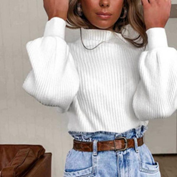 women's sweaters blouse lantern sleeve solid color stand collar loose casual polyester long women shirt, White;black
women's sweaters blouse lantern sleeve solid color stand collar loose casual polyester long women shirt, White;black