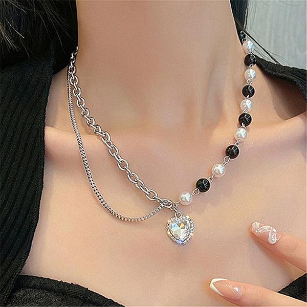 pendant necklaces exquisite temperament shiny crystal peach heart for women wedding party elegant pearl chains choker jewelry, Silver
pendant necklaces exquisite temperament shiny crystal peach heart for women wedding party elegant pearl chains choker jewelry, Silver