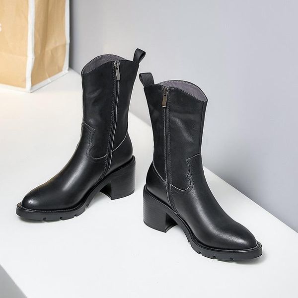 cow leather white boots concise design women shoes pointed toe square heel 6.5 cm western european style, Black
cow leather white boots concise design women shoes pointed toe square heel 6.5 cm western european style, Black